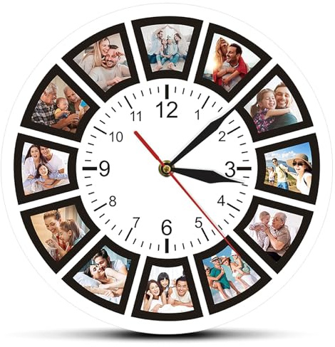 12 orologi da parete personalizzati con foto, orologio da parete con immagine familiare personalizzata, silenzioso, a batteria, orologi da parete decorativi, per soggiorno, cucina, camera da letto