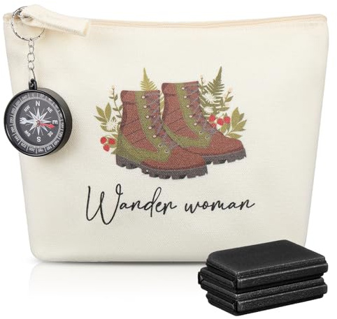 Namalu 4er Set Wandern Geschenke Enthalten 1 Wasserdicht Wetterfest Sitzkissen Outdoor Faltbar 1 Kompass 1 Wundertüte Wander Woman Canvas Tasche 1 Regenponcho Wanderzubehör für Damen(Schwarz)