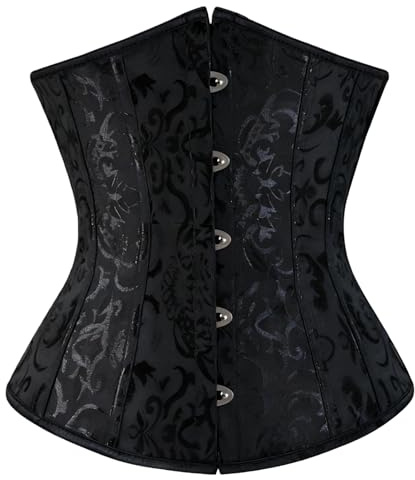 GWAWG Entrenador de cintura con varillas de acero suave, cintura de brocado con cordones para mujer, corsé deportivo debajo del busto, Negro, XL