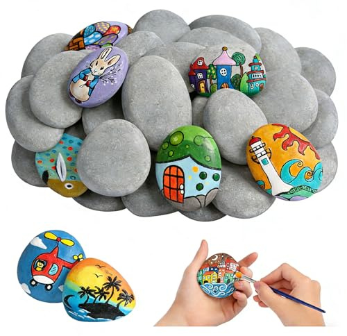 Noviatrix 25 Pezzi Sassi da Dipingere, DIY Dipinti Pietre Piatte da Dipingere, 4-6cm Pietre da Dipingere per Piante Decorative, Acquari, Giardini
