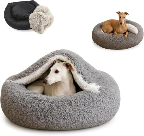 Grand Filippo Anti-Stress Hundehöhle mit abnehmbarem Bezug 80 cm – Hundebett flauschig & waschbar – Hundekissen weich – Hundekorb kleine & mittelgroße Hunde – Antirutsch Boden – Shaggy Plüsch