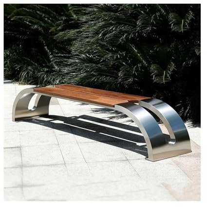 2024 Metall Bank mit Design, Edelstahl & Holz Sitz, perfekte Sitzgelegenheit im Freien für Terrasse & Garten, & stilvolle Bank (mittel)