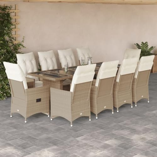 Owoxanthellate Ensemble de 11 meubles de jardin en polyrotin avec fauteuils de relaxation réglables et table en verre, 240 x 90 cm, meubles de jardin salon résistant aux intempéries pour balcon