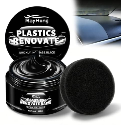 Crunier Auto Kunststoffteile Renovierer Schwarz,Autopolitur | 50 g Auto Kunststoff Kratzer Entfernen mit Schwämmchen,Armaturenbrett Reparaturset Paste Fahrzeuge, Schwarze Kunststoffpflege