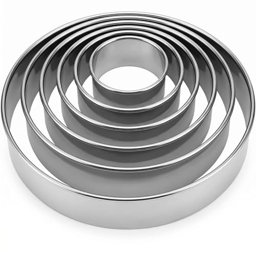 6Pcs Round Pastry Cutter Set, Stainless Steel Circle Biscuit Cutters in | Cookie Donut Scone Cutting Rings for Baking Cakes and Sandwiches; relevant for scone cutter. Practical product details for