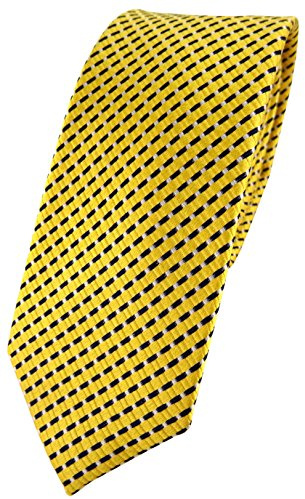 TigerTie smal designer sidenhalsduk i gul silver svart randig – slips 100 % siden