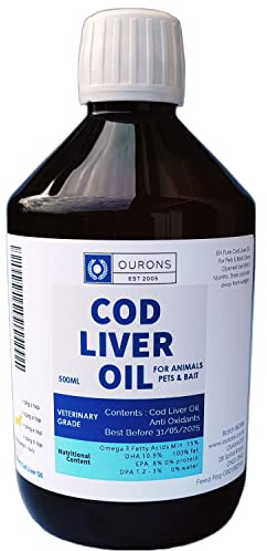 OURONS Pure Cod Liver Oil Liquid for Animals, Horses, Dogs etc - 500ml | Source of omega-3 with vitamins A and D; pour over feed for horses, dogs and other animals