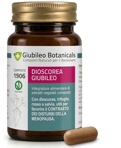 Integratore 100% naturale con DIOSCOREA,Trifoglio rosso,Salvia per i disturbi della menopausa (sudorazione, vampate di calore, funzionalità cutanea)-50 Caps.
