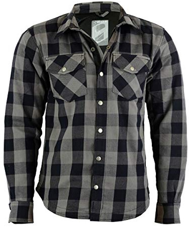 Motorrad Kevlar Aramid gefüttert Schutz Flanell Hemd, (L, Grau/Schwarz)