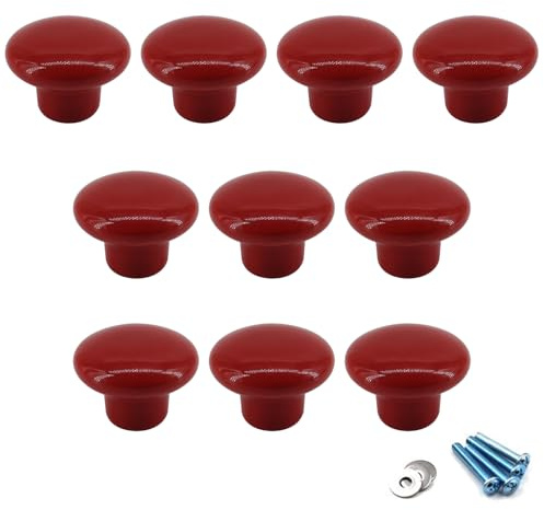 Flomore Röda keramiska lådhandtag och knoppar möbelhandtag dörrknapp för barnrum 10-pack (levereras med skruvar)