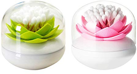 Dofover 2 Pack Creative Lotus Cotton Swab Holder Q-Tips Toothpicks Holder Table Decorate Cotton Bud Storage Box Organizer