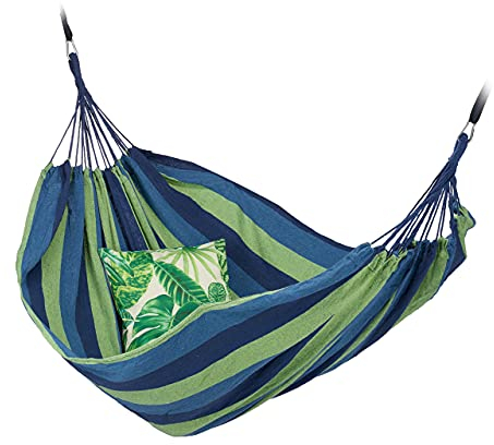 Relaxdays Hängematte, XXL, Hängeliege 2 Personen, bis 300 kg, tragbar, In- & Outdoor, Baumwolle, 150 x 272 cm, blau-grün