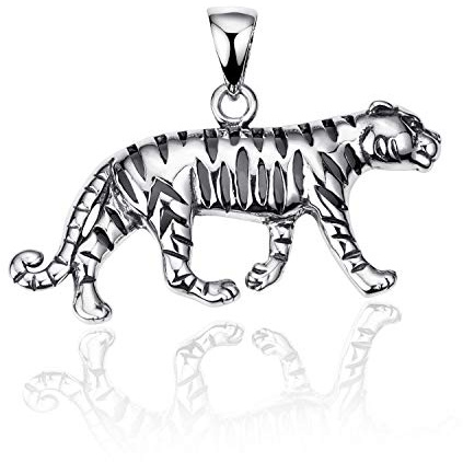 MATERIA Herren Kettenanhänger Tiger aus 925 Sterling Silber geschwärzt mit Halskette 40-70cm in Schmuck Box