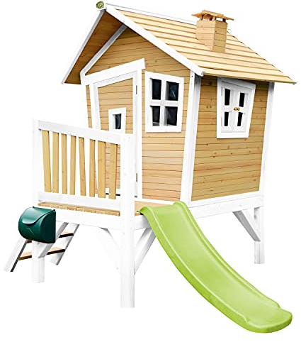 Axi Robin Maison Enfant avec Toboggan Vert Clair | Aire De Jeux pour L'Extérieur en Marron & Blanc | Maisonnette/Cabane De Jeu en Bois Fsc