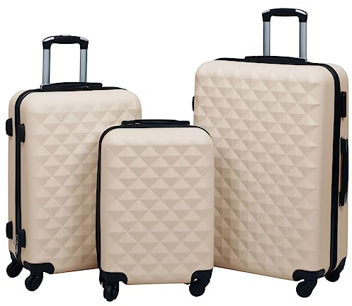 vidaXL Hartschale Trolley Set 3-TLG. 4 360-Grad-Rollen Hartschalenkoffer Reisekoffer Koffer Kofferset Handgepäck Bordgepäck Reise Golden ABS