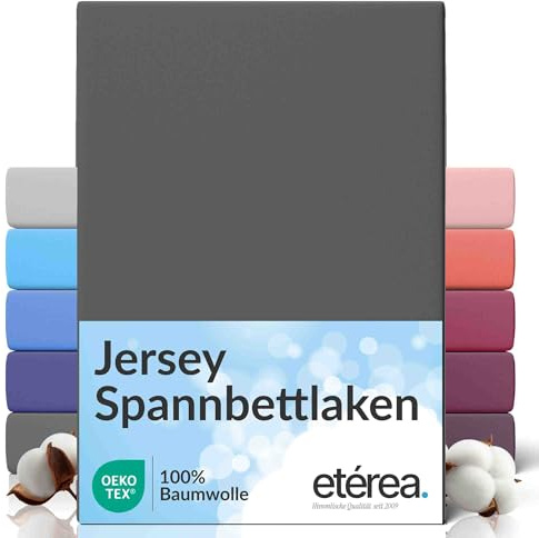 etérea Comfort Jersey Påslakan 100x200cm - 120x200 Oekotex Made in Green - 100% bomull, jersey, monterat lakan upp till 25 cm högt - lakan 100x200-120x200 cm Antracit
