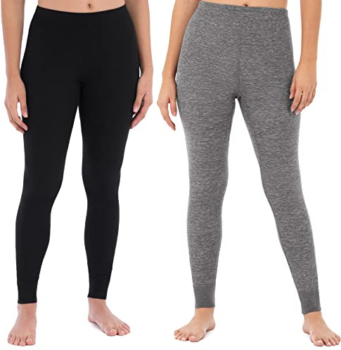 Fruit of the Loom Women's Micro Waffle Thermal Bottom, Large, Black/Smoke Heather