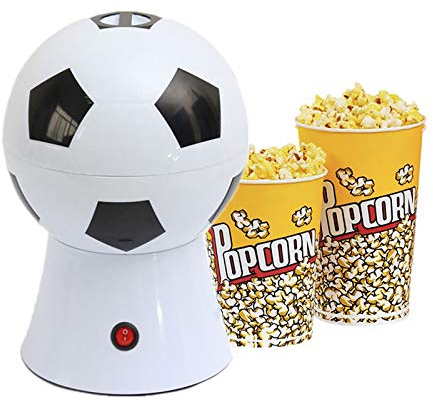 DDL Football Hot Air Popcorn Maker, 1200W Mini Soccer Style Popcorn Machine, Healthy Home Made Treats, Snacks Maker for Movie Nights Children Parties (White)