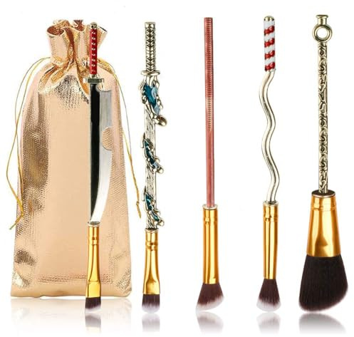 Anime Make-up Pinsel Geschenkset, mit Spiegel, Kamm, für Foundation-Rouge, Lidschatten, Gesichts-Concealer, Eyeliner-Kontur, Puder, flüssige Augen für Mädchen und Frauen (D S)