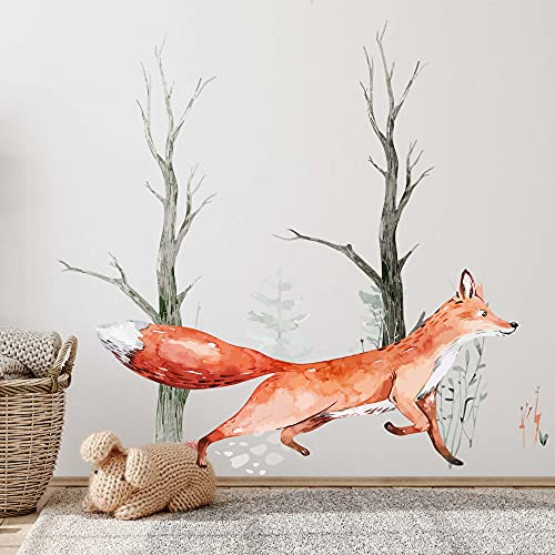 WANDKIND Fuchs im Wald Wandtattoo V243 | handgezeichnet | AUFKLEBER Babyzimmer | Wandsticker Kinderzimmer Blume Blumen Pflanzen Baum Bäume (75 x 75 cm)
