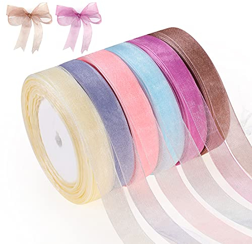 HIFOT Geschenkband Organza Stoff Schleifenband 6 Rollen, Geschenkbänder Satinband für Geschenk Verpackung, Geburtstagsparty dekoband, Kränze, DIY Handgefertigt