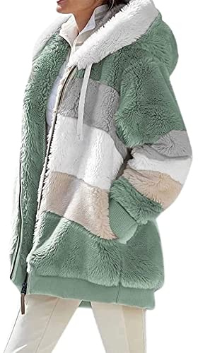 ABINGOO Damkappa, huvjacka, vinterjacka, fashionabel, varm huvtröja, pullover, jacka med dragkedja, plyschjacka, fleecejacka, toppar, Grön, L