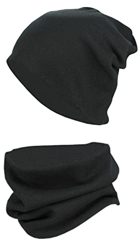 TupTam Mütze und Schal Kinder Set – Weiches Schal Mütze Set Kinder für Herbst und Winter, Farbe: Rippstoff Schwarz, Größe: 52-56