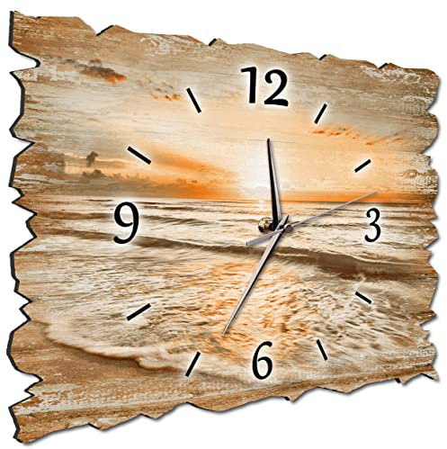 Bilder-Manufaktur BM Holz Funk Quarz Quarzwanduhr Wanduhr Funkwanduhr Funkwanduhren Funkuhr Funkuhren kein Ticken lautlos geräuschlos leise ohne Tickgeräusche groß XXL H3b-10234-quarz