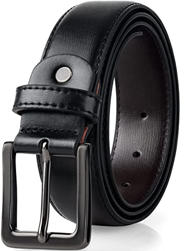 maikun Black Leather Belt for Men, Mens Belt for Jeans and Dresses, Black Buckle Length49inch