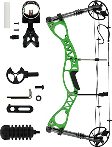 Drake Pathfinder Green Compoundbogen Set 40–65 lbs I 24,5–30 Zoll Auszug | für Erwachsene, Anfänger und Fortgeschrittene, inkl. Visier, Pfeilauflage, Stabilisator