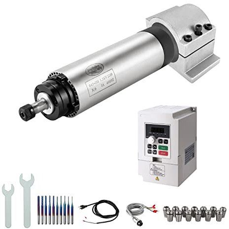 CNC Spindle Motor Kits, 220V 1.5KW CNC Spindle Air Cooled Spindle Motor+220V 1.5KW VFD+Φ65mm CNC Clamp Mount + ER11 Collet Set+ Drill Bits+Wrenches for CNC Router Mahine