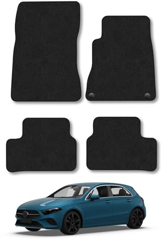 Mercedes A-Class (2018+) Car Mats Accessories Tailored Fit Carpet Floor Mats Non Slip Black Trim Full Coverage Compatible Accessory Front Rear Set Anti Slip Granulated Backing Hand-Finished Clips