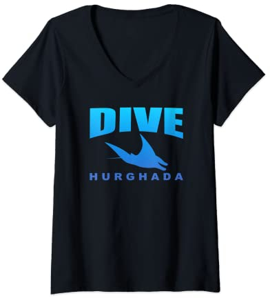 Damen Tauchen Sie Hurghada, Tauchen in Hurghada mit Mantas (blau) T-Shirt mit V-Ausschnitt