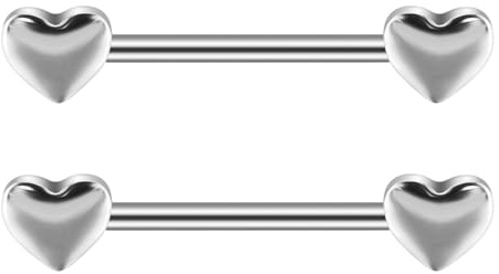 Kokoma 14G Minimalist Heart Nipple Rings Stainless Steel Love Hearts Nipplerings Straight Tongue Rings Barbell Bar Piercing Body Jewelry Gifts for Women (Silver)