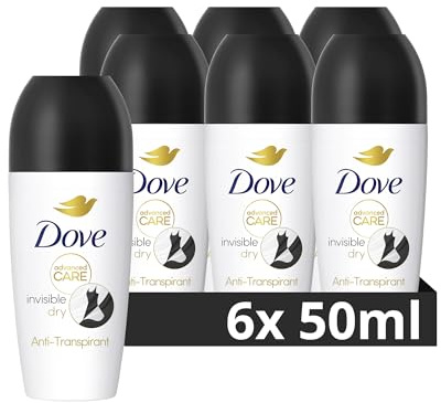 Dove Advanced Care Anti Transpirant Deo Roll-On Invisible Dry Deodorant mit 72h Deo-Schutz hinterlässt keine sichtbaren weißen Flecken auf der Kleidung 6x 50 ml
