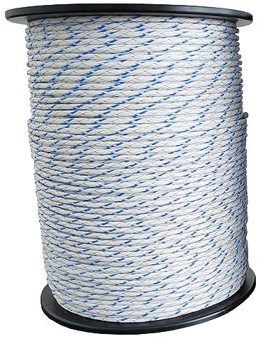 Weidezaunseil Premium - weiß/blau - 200 m, 11 Leiter - hochwertiges Weidezaun Seil für den Elektrozaun