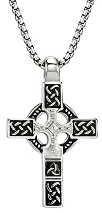 Epinki Edelstahlketten für Herren, Anhänger Vintage Kreuz Keltischer Knoten Erbskette, Silber Necklace Halskette 60CM