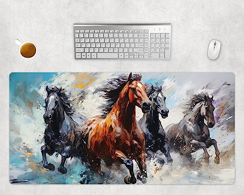 Mauspad XXL Gaming Groß 80x40cm Oder 60x35cm - Pferde Gemälde Schreibtischunterlage - Computer Zubehör - PC Gamer Mousepad Rutschfest Wasserabweisend - Schreibtischmatte Büro Deko (2, 60x35cm)