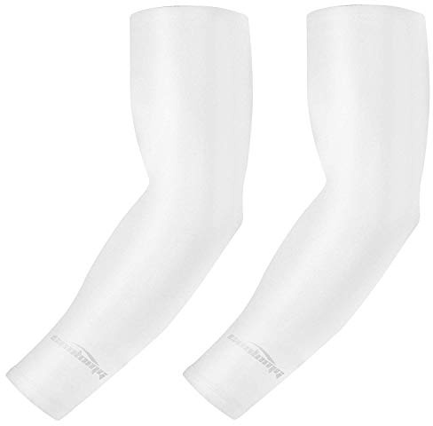 COOLOMG Arm Sleeves Ärmlinge Kompression Bandage Rutschfest Anti UV Sport Fahrrad Volleyball Basketball für Damen Herren Kinder 1 Paar Weiß S