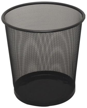 Durable Iron Mesh Trash Can For Kitchen Bedroom Office Medium Size 23.5cm x 27cm (Black)