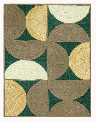 CASAVANI Collection Square – 28,9 x 28,9 cm Flächenteppich, grün & mehrfarbig, geflochtener Jute-Teppich, geometrischer Kelim-Teppich, für drinnen und draußen, Flachgewebe-Teppiche für Schlafzimmer,