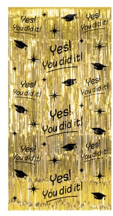 PD-Party 7032219 Classy Partei Vorhänge | Party Curtains | Abschluss Thema Dekoration – You Did It, Gold/Schwarz, 2m Länge x 1m Breite