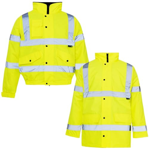 STORM TRADING GROUP Hi Viz Jackets High Visibility Parka Workwear | Security Safety Fluorescent Concealed Hood Waterproof Work Wear Bomber Jackets Coats