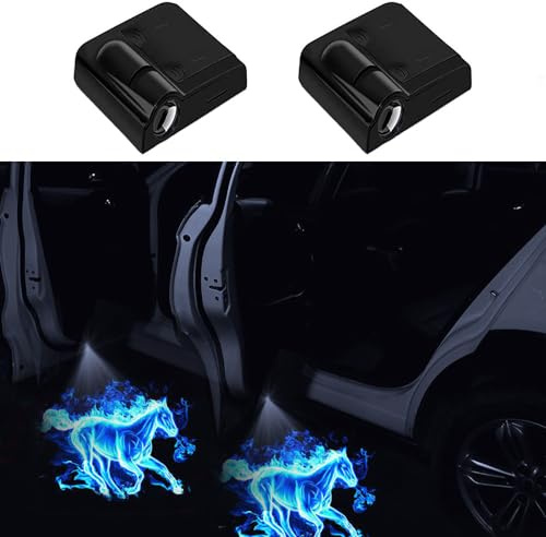 yufana 2 Stücke Auto Türlicht Logo Projektor Licht, HD-Autotür-Willkommenslicht, Auto tür LED Logo Projektor Licht, Universal Drahtlose Logo Licht Projektor (Blaues Pferd)