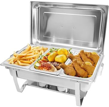 WINIAER Stainless Steel Chafing Dishes, 8 Quart Buffet Set with 3 Food Pans, Silver