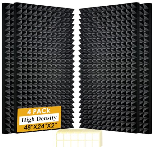 4 Pack Black Acoustic Foam Panels,48x24x2 Inch Sound Proof,High Density Soundproof Wall Panels,Fireproof Cancelling Foam Studio (Black, 4 PCS)