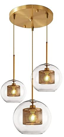 Modern Pendelleuchte Gradient Goldglas Schatten Anhänger Lichter, 3 Köpfe Glas Globes Kronleuchter, hängende Lampenvorrichtung for Wohnzimmer Küche Schlafzimmer Bauernhaus Kaffeebar Esszimmer(C)