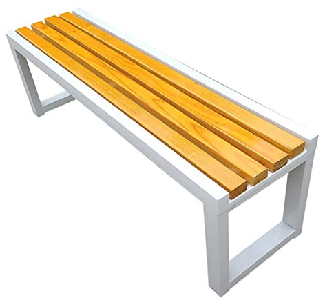 SORVA Gartenbank für die Terrasse, umweltfreundliches Massivholz, Eisenrahmen, wetterfest, Ruhebereich für Innenhof/Einkaufszentrum/Park (Farbe: Weiß, Größe: 120 cm)