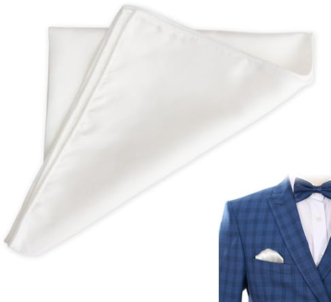 OMCGG 100% Silk White Pocket Square Handkerchief for Men Tuxedo