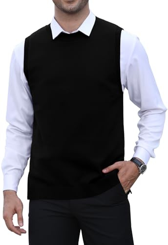 KUYIGO Gilet da Uomo Senza Maniche Classico Business Girocollo Maglieria Gilet Maglione Cardigan Canotte, Nero, M